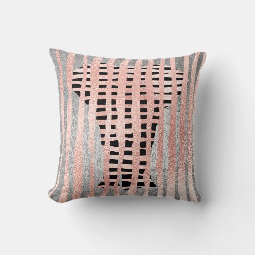 Geometry Rose Gold Pink Gray Silver Stripes Grill Throw Pillow