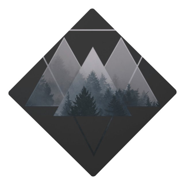 Geometry Triangles Misty Forest Graduation Cap Topper (Front)