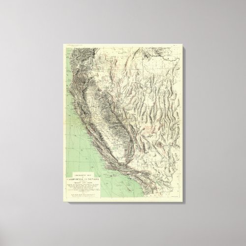 Geomorphic map California Nevada Canvas Print