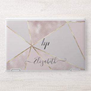 geomteric metallic rose gold faux gold monogram HP laptop skin