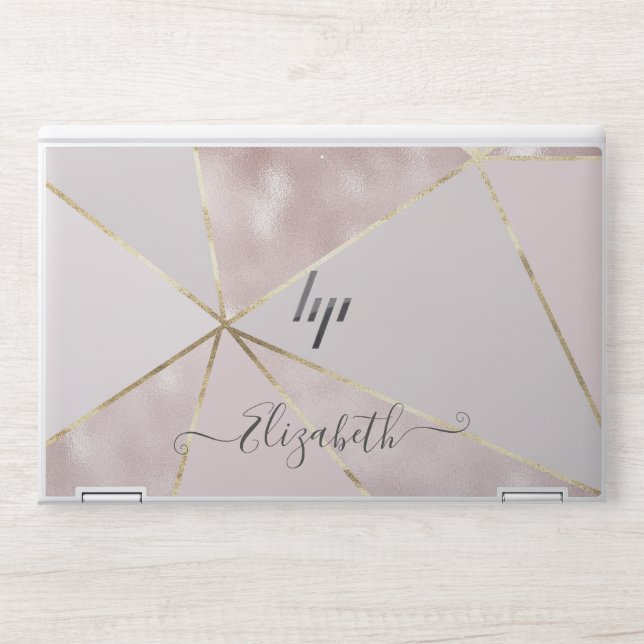 geomteric metallic rose gold faux gold  monogram HP laptop skin (Front)