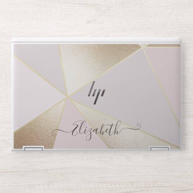 geomteric metallic rose gold faux gold  monogram HP laptop skin (Front)