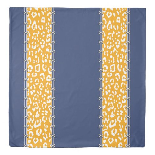 Geopard navy blue white mustard yellowstitched duvet cover