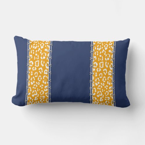 Geopard navy blue white mustard yellowstitched lumbar pillow