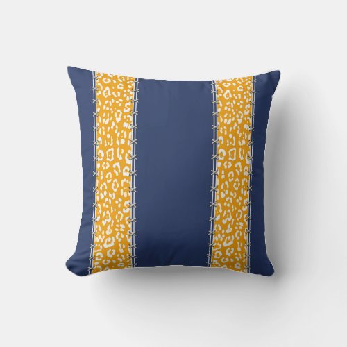 Geopard navy blue white mustard yellowstitched throw pillow