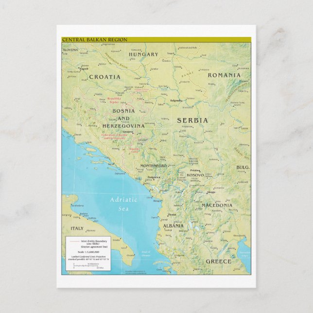 Geopolitical Map of the Central Balkans Postcard (Front)