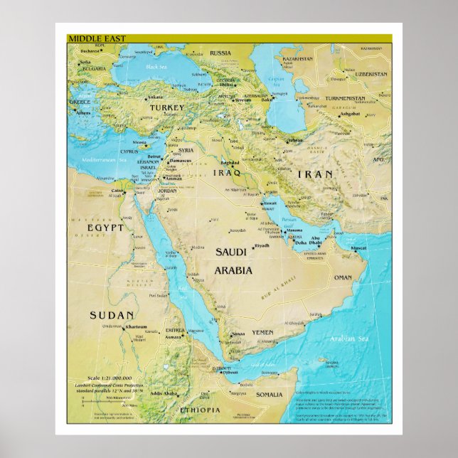 Geopolitical Regional Map of the Middle East Poster (Front)