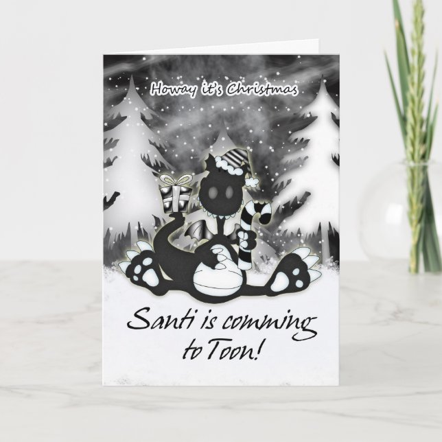 Geordie Christmas Card - Black And White Dragon (Front)