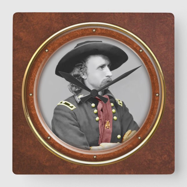 George A. Custer 10.75" Square Wall Clock (Front)