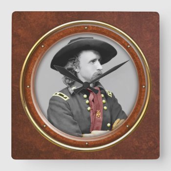 George A. Custer 10.75" Square Wall Clock by arklights at Zazzle