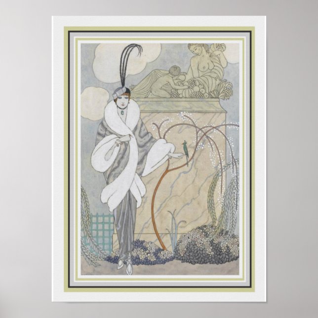 George Barbier Art deco Feather & Fur 12 x 16 Poster (Front)