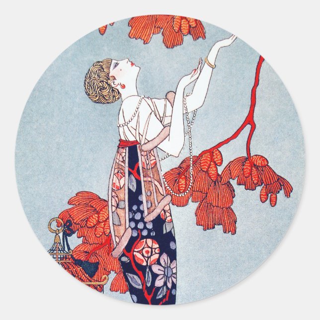 George Barbier "L'Oiseau Volage" 1914 Classic Round Sticker (Front)