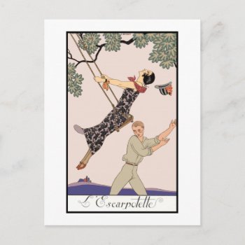 George Barbier Vintage Deco Fashion L’escarpolette Postcard by lazyrivergreetings at Zazzle