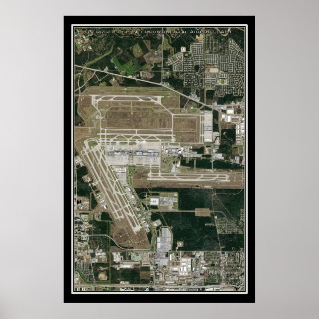 George Bush Intl Airport Houston Satellite Map Poster (Front)