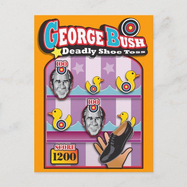 George Bush - Reporter Shoe Throw Attack! Postcard (Front)