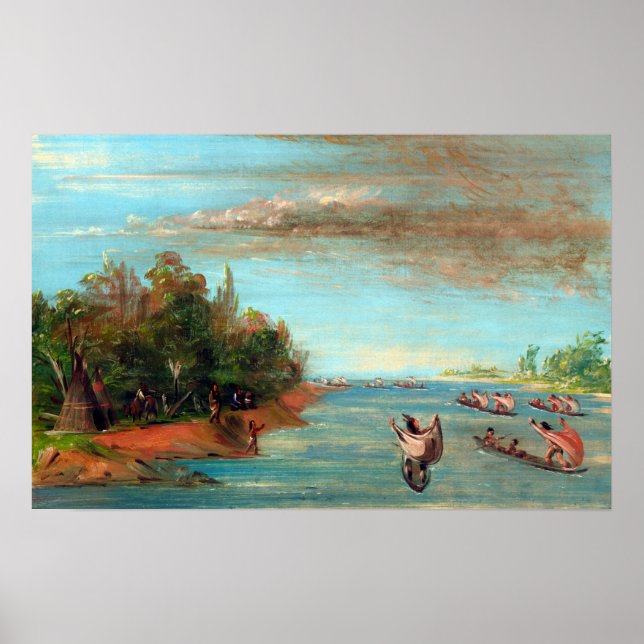 George Catlin Sac and Fox Sailing in Canoes Poster (Front)