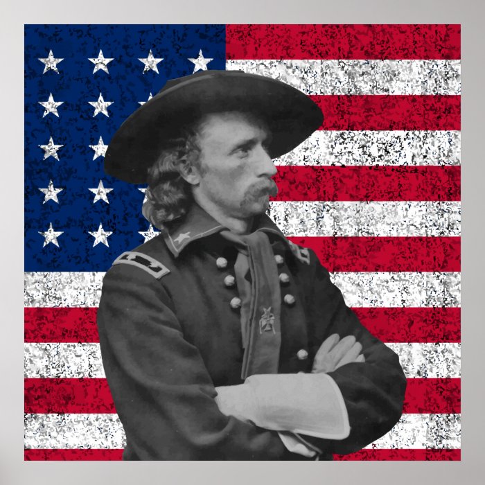 George Custer and The American Flag Poster