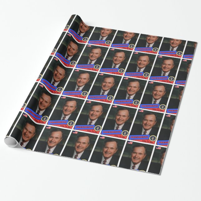 George H.W. Bush Baseball Card Wrapping Paper (Unrolled)