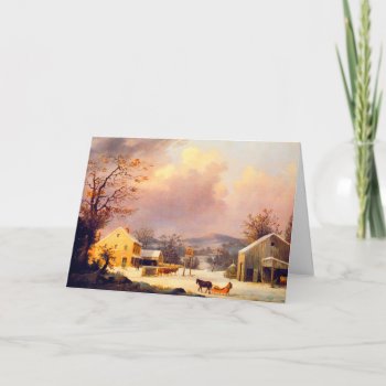 George Henry Durrie Fine Art Winter Jones Inn Holiday Card by lazyrivergreetings at Zazzle