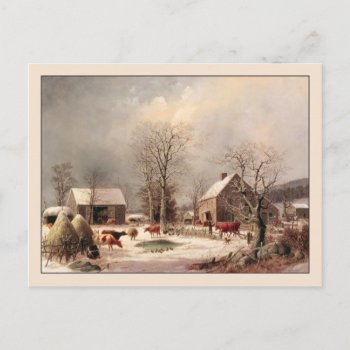 George Henry Durrie Rustic Christmas Country Postcard by lazyrivergreetings at Zazzle