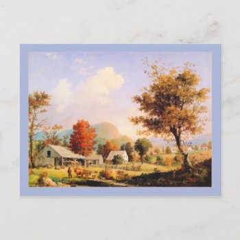 George Henry Durrie Rustic Cider Pressing Autumn Postcard by lazyrivergreetings at Zazzle