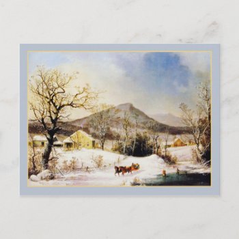 George Henry Durrie Rustic Country Christmas Farm Postcard by lazyrivergreetings at Zazzle