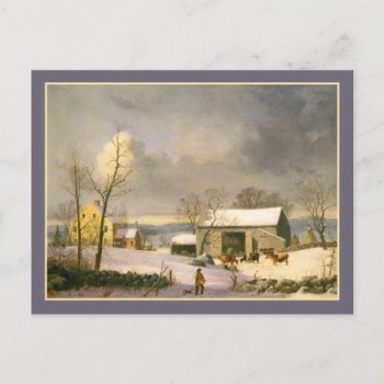 George Henry Durrie Rustic Country Winter Farmyard Postcard by lazyrivergreetings at Zazzle