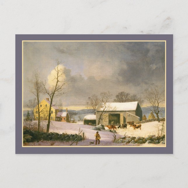 George Henry Durrie Rustic Country Winter Farmyard Postcard (Front)