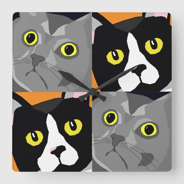 George & Lucas cats abstract pop art wall clock (Front)