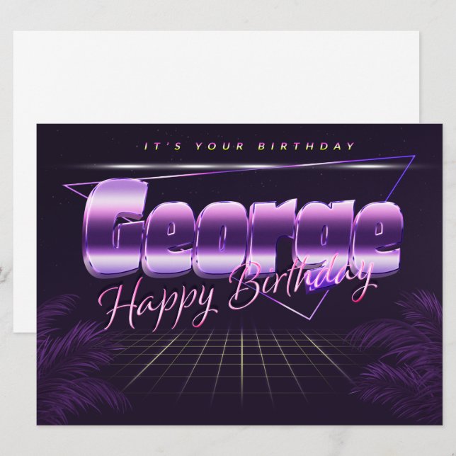 George Name first name purple retro card birthday (Front/Back)