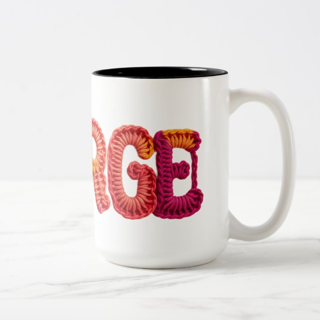 GEORGE Name in Vibrant Crochet Pattern Two-Tone Coffee Mug (Right)