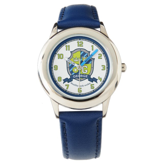 George name meaning letter G crest bear blue Watch (Front)