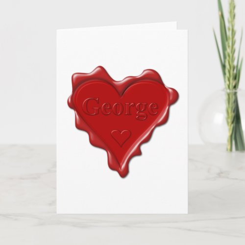 George Red heart wax seal with name George Holiday Card