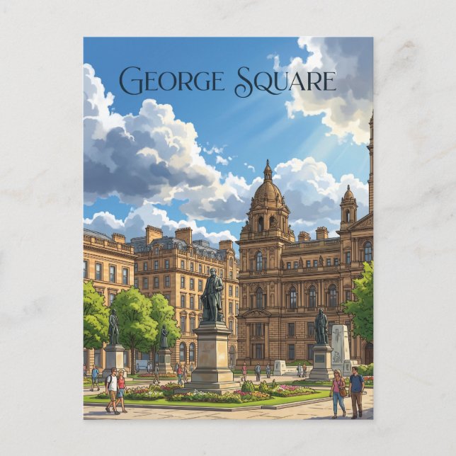 George Square, Glasgow Scotland Postcard (Front)