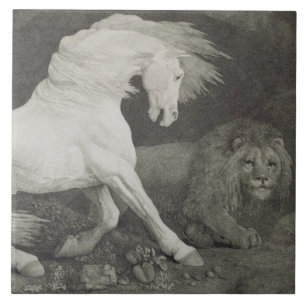 George Stubbs A Horse Affrighted by a Lion, engr Ceramic Tile
