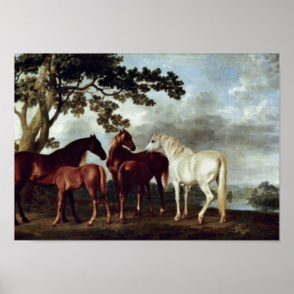 George Stubbs - Mares and Foals in a Landscape Poster