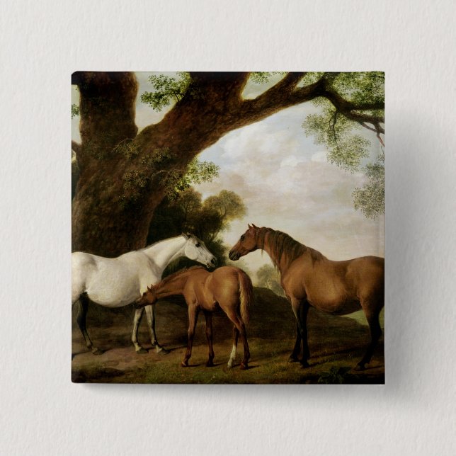 George Stubbs | Two Shafto Mares and a Foal, 1774 Button (Front)
