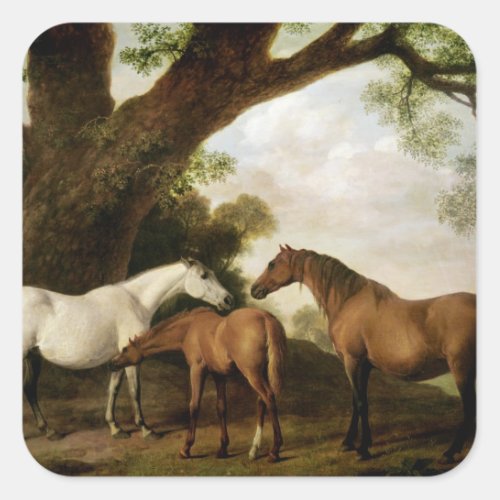 George Stubbs  Two Shafto Mares and a Foal 1774 Square Sticker