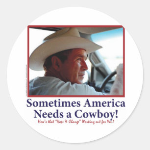 George W Bush in Cowboy Hat Classic Round Sticker