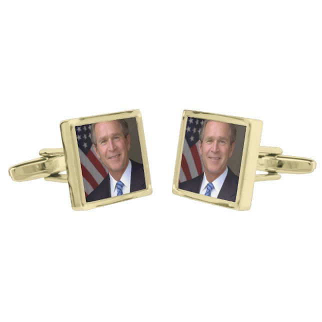 George W. Bush official portrait Gold Cufflinks (Angled)