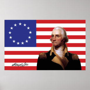George Washington & 13-Star U.S. Flag Poster