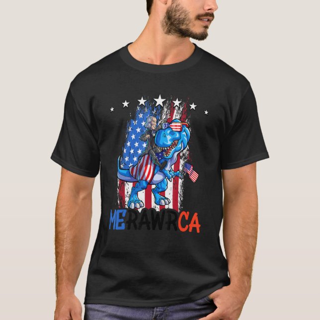 George Washington 4th Of July Dino Boys Men Americ T-Shirt (Front)