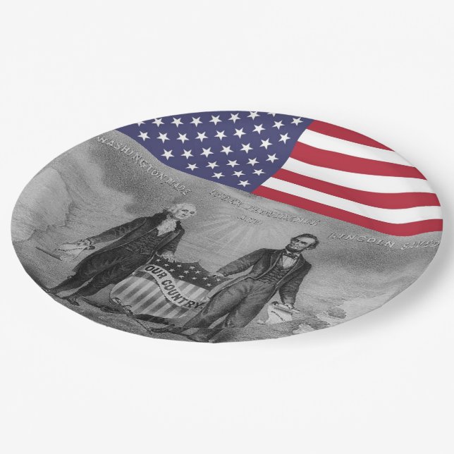 George Washington Abraham Lincoln American Flag Paper Plates (Angled)