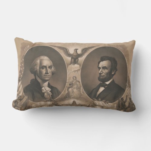 George Washington Abraham Lincoln Eagle US Vintage Lumbar Pillow