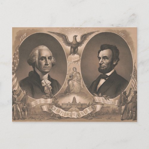 George Washington Abraham Lincoln Eagle US Vintage Postcard