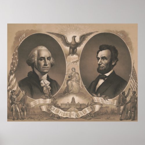 George Washington Abraham Lincoln Eagle US Vintage Poster