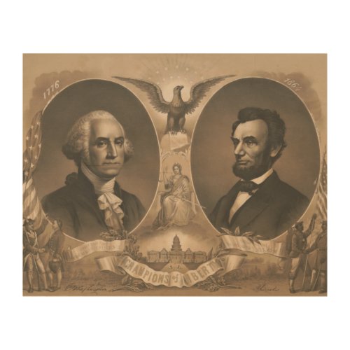 George Washington Abraham Lincoln Eagle US Vintage Wood Wall Art