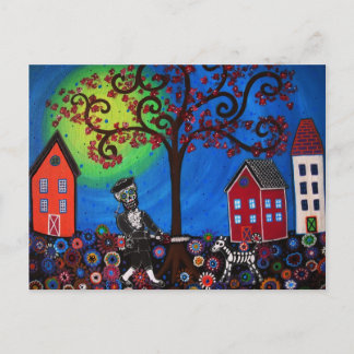 GEORGE WASHINGTON AND DOG DAY OF THE DEAD POSTCARD