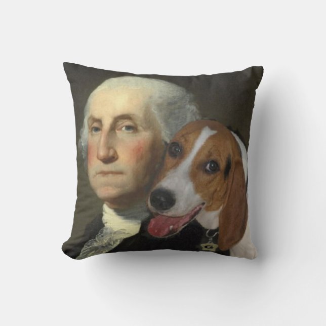 George Washington and his fox hound Throw Pillow (Front)