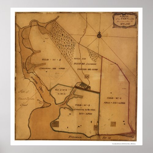 George Washington Farm Plan Map _ 1766 Poster